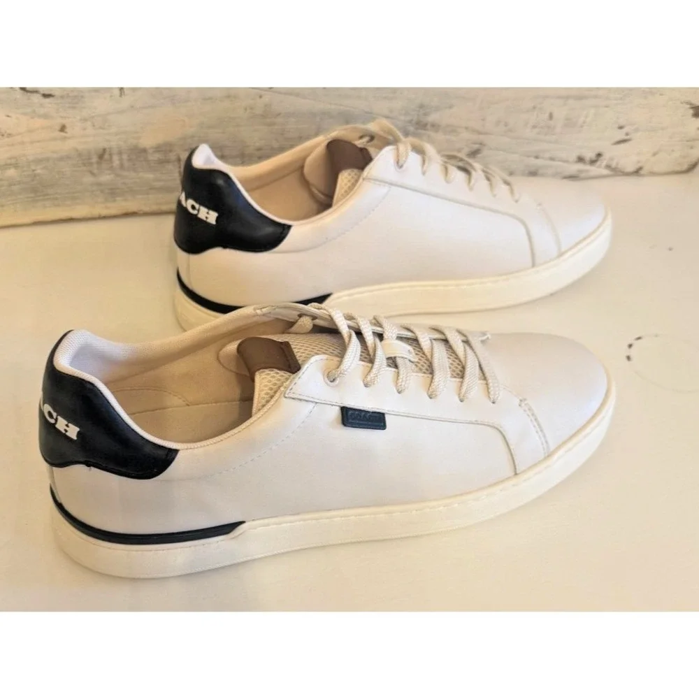 Coach Shoes Mens Size 13D White Leather Low Top Lace‎ Up Logo Sneakers G5026